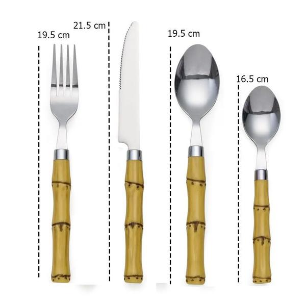 Imagem de Conjunto De Talheres 24 Peças Inox Com Cabo Plástico Bambu