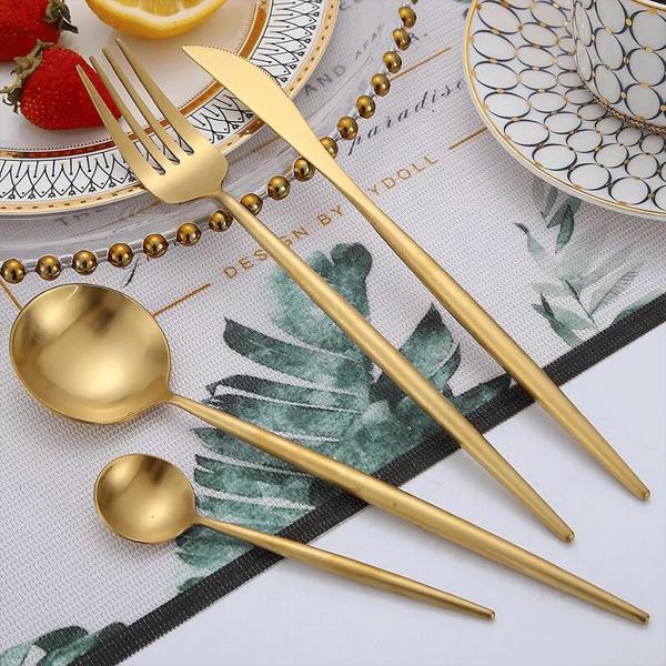 Imagem de Conjunto de Talheres 24 Peças Luxo Ouro Dourado Kit Faqueiro