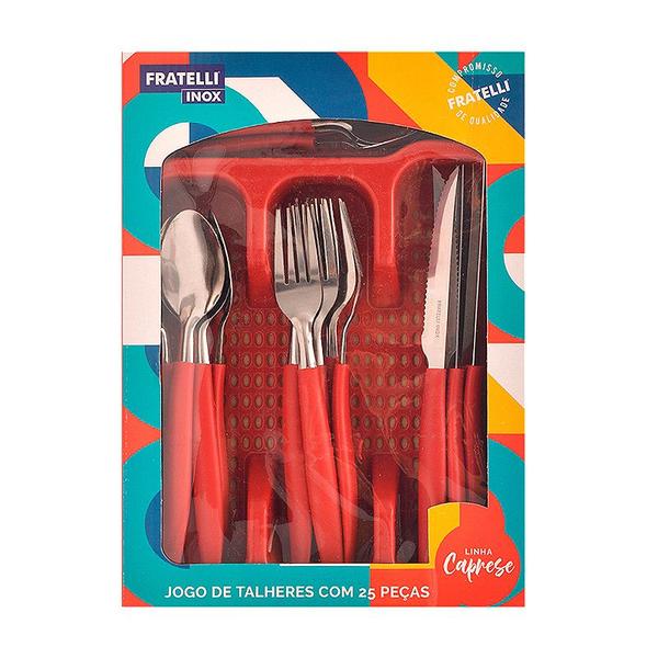 Imagem de Conjunto de Talheres Caprese com Porta Talher 25 pçs Vermelho CO9116427 - Fratelli