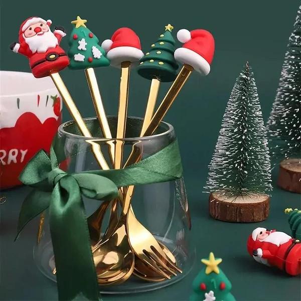Conjunto de Talheres de Natal em Aço Inoxidável - 2/4/6 Peças - Design Criativo Imagem de Conjunto de Talheres de Natal em Aço Inoxidável - 2/4/6 Peças - Design Criativo
