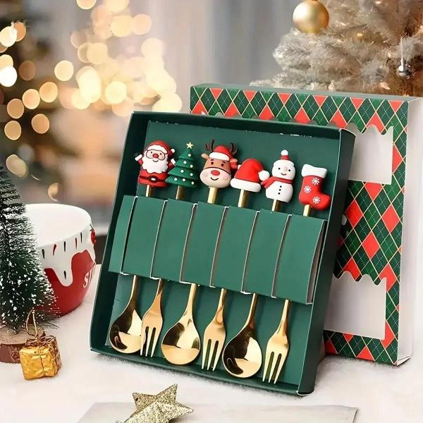 Conjunto de Talheres de Natal em Aço Inoxidável - 2/4/6 Peças - Design Criativo Imagem de Conjunto de Talheres de Natal em Aço Inoxidável - 2/4/6 Peças - Design Criativo