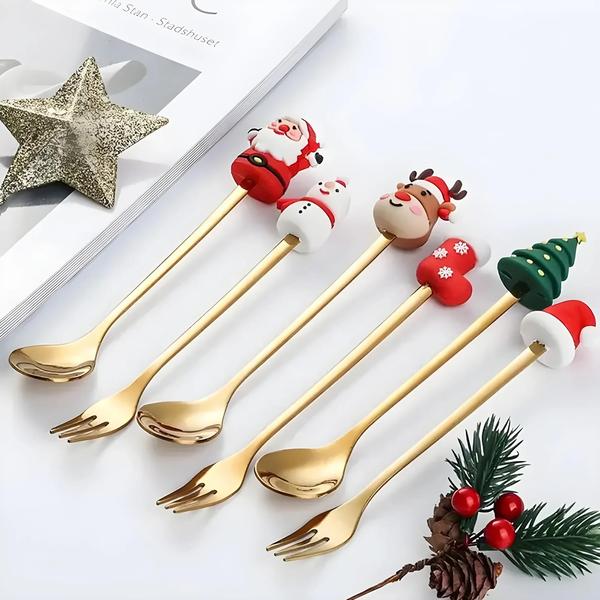Conjunto de Talheres de Natal em Aço Inoxidável - 2/4/6 Peças - Design Criativo Imagem de Conjunto de Talheres de Natal em Aço Inoxidável - 2/4/6 Peças - Design Criativo