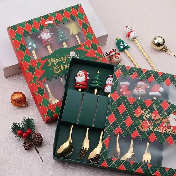 Conjunto de Talheres de Natal em Aço Inoxidável - 2/4/6 Peças - Design Criativo Imagem de Conjunto de Talheres de Natal em Aço Inoxidável - 2/4/6 Peças - Design Criativo