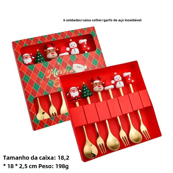 Conjunto de Talheres de Natal em Aço Inoxidável - 2/4/6 Peças - Design Criativo Imagem de Conjunto de Talheres de Natal em Aço Inoxidável - 2/4/6 Peças - Design Criativo