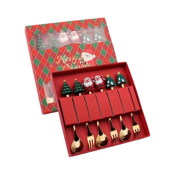 Conjunto de Talheres de Natal em Aço Inoxidável - 2/4/6 Peças - Design Criativo Imagem de Conjunto de Talheres de Natal em Aço Inoxidável - 2/4/6 Peças - Design Criativo