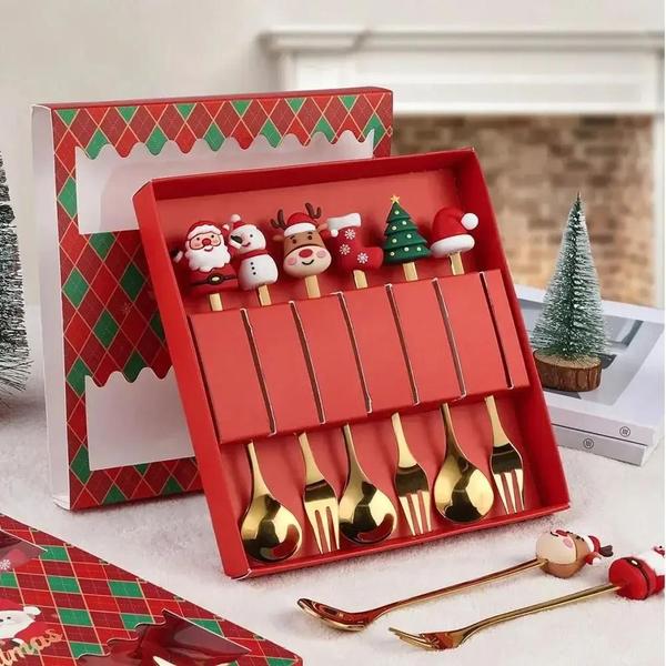 Conjunto de Talheres de Natal em Aço Inoxidável - 2/4/6 Peças - Design Criativo Imagem de Conjunto de Talheres de Natal em Aço Inoxidável - 2/4/6 Peças - Design Criativo