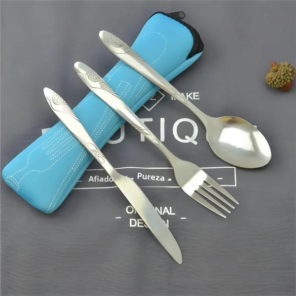 Conjunto de Talheres de Piquenique Portátil e Lavável com Zíper Imagem de Conjunto de Talheres de Piquenique Portátil e Lavável com Zíper