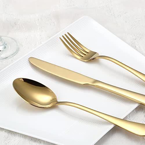 Imagem de Conjunto de talheres de prata de ouro, conjunto de talheres de aço inoxidável de 20 peças Aisoso De aço inoxidável Serviço de utensílios de mesa para 4