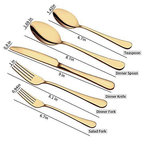 Imagem de Conjunto de talheres de prata de ouro, conjunto de talheres de aço inoxidável de 20 peças Aisoso De aço inoxidável Serviço de utensílios de mesa para 4