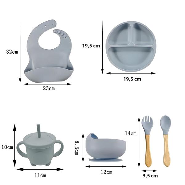 Imagem de Conjunto de Talheres de Silicone Infantil (6/8 Peças) com Ventosas - Garfos, Colheres e Babadores