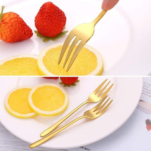 Imagem de Conjunto de talheres, garfo de frutas, 6 peças de aço inoxidável Wokex Golden