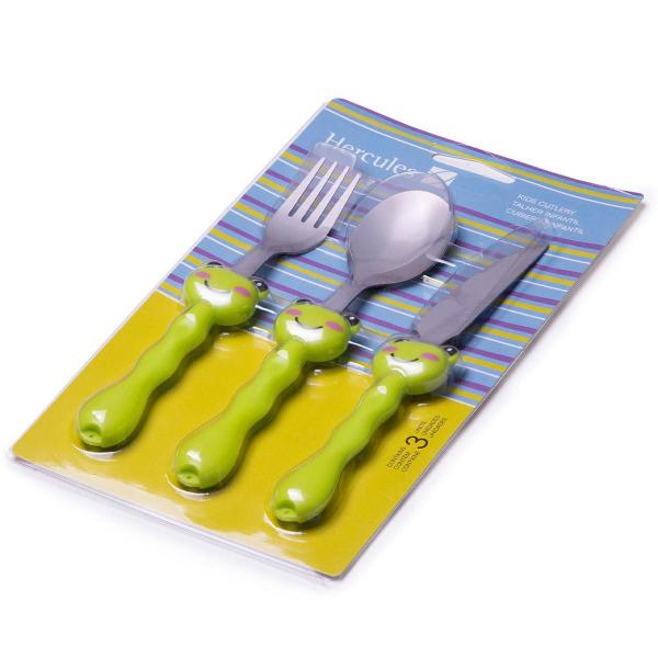 Conjunto De Talheres Infantil Sapo Verde 3 Pc - Hercules Imagem de Conjunto De Talheres Infantil Sapo Verde 3 Pc