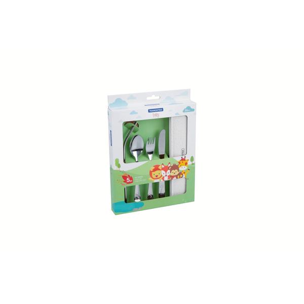 Conjunto de Talheres Infantis Tramontina em Aço Inox com Estojo 05 Peças Imagem de Conjunto de Talheres Infantis Tramontina em Aço Inox com Estojo 05 Peças
