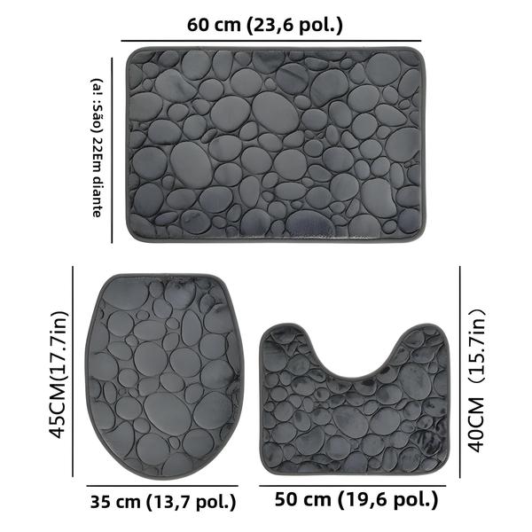 Imagem de Conjunto De Tapete De Banheiro Antiderrapante De Cor Sólida, Absorvente De Água, Padrão De Pedra