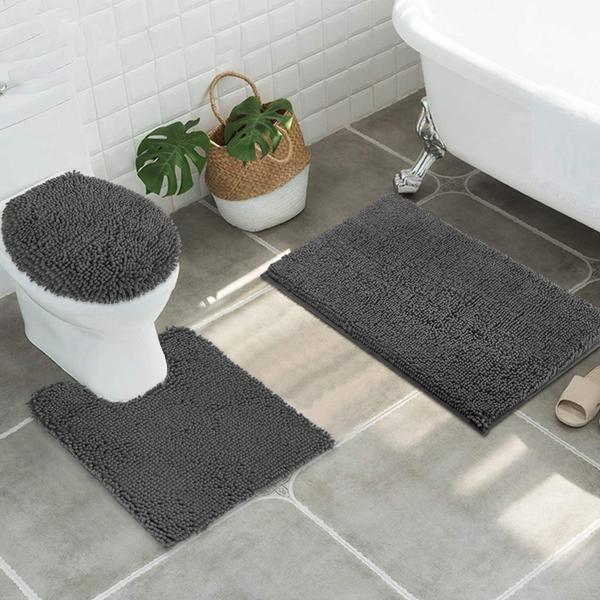 Imagem de Conjunto de tapetes de banheiro ITSOFT Non-Slip Shaggy Chenille Charcoal Grey