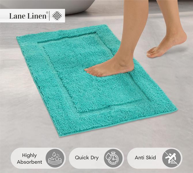 Imagem de Conjunto de tapetes de banheiro LANE LINEN, 2 peças de turquesa absorvente