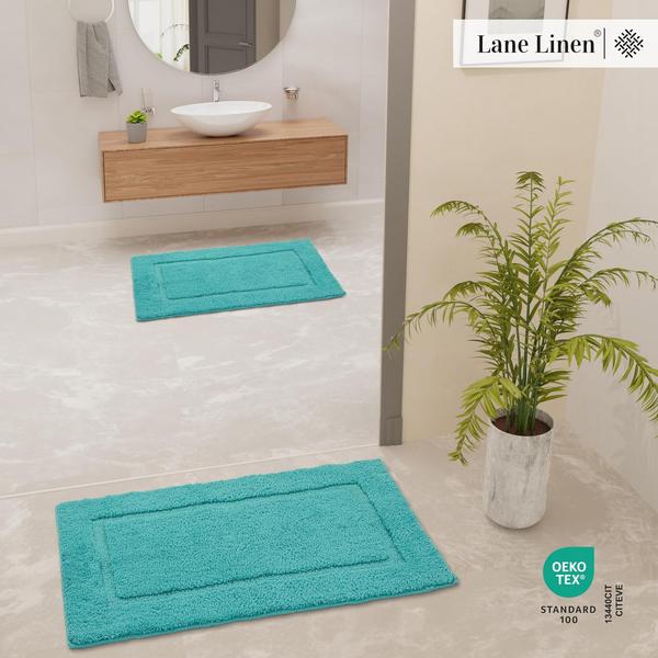 Imagem de Conjunto de tapetes de banho LANE LINEN, 2 peças de turquesa absorvente extra macia