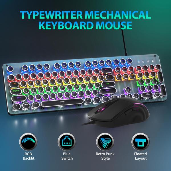 Imagem de Conjunto de teclado e mouse Typewriter Mechanical Gaming Taiahiro