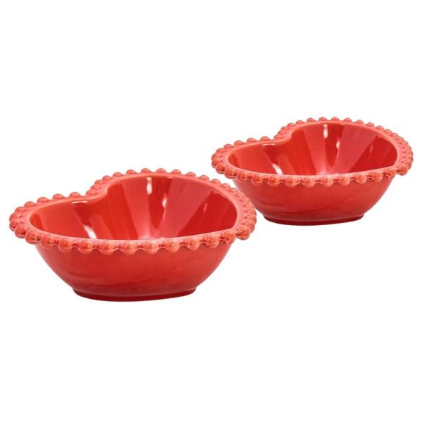 Imagem de Conjunto De Tigelas Bowls De Porcelana Coração Vermelho 15cm Para Mesa