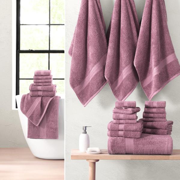 Imagem de Conjunto de Toalhas de Banho LANE LINEN - 24 Peças 100% Algodão - Wishful Mauve