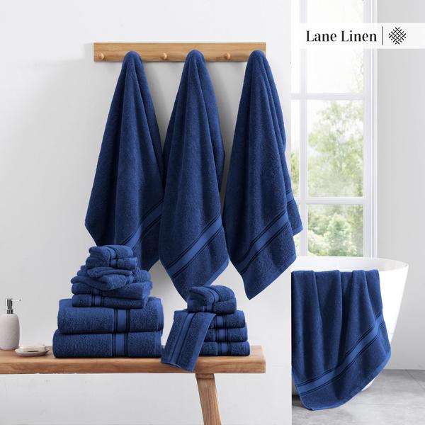 Imagem de Conjunto de toalhas de banho LANE LINEN Luxury 100% algodão, pacote com 18 unidades, azul marinho