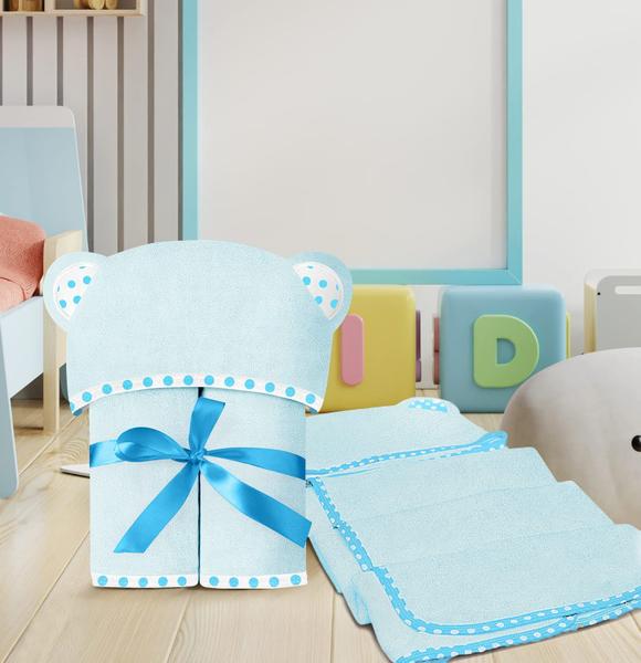 Imagem de Conjunto de toalhas de bebê com capuz ELSVIN Blue Luxurious 30x30cm 400GSM