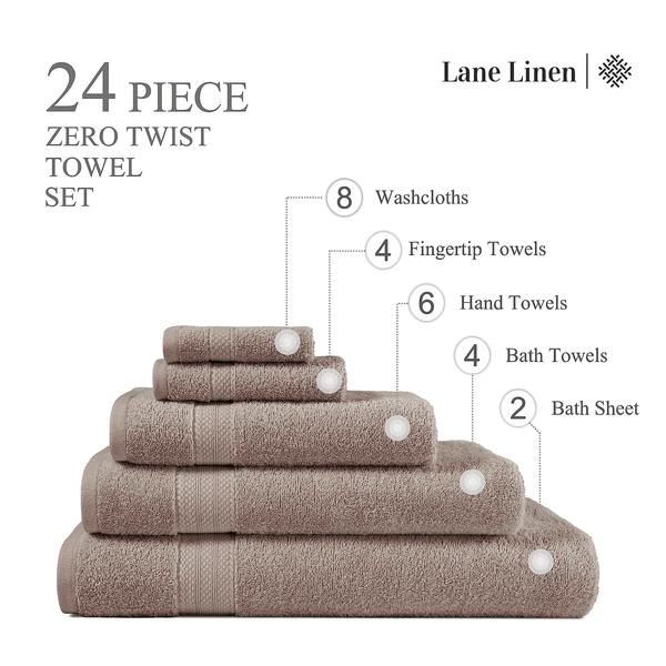 Imagem de Conjunto de toalhas LANE LINEN 24 peças 100% algodão Zero Twist Platinum