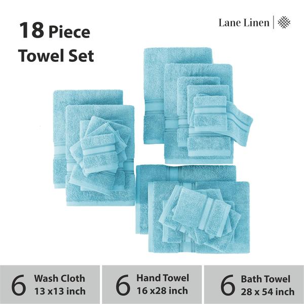 Conjunto de toalhas LANE LINEN Luxury de 18 peças de algodão sólido azul Imagem de Conjunto de toalhas LANE LINEN Luxury de 18 peças de algodão sólido azul