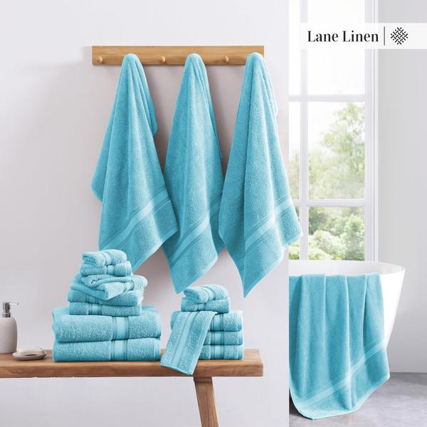 Conjunto de toalhas LANE LINEN Luxury de 18 peças de algodão sólido azul Imagem de Conjunto de toalhas LANE LINEN Luxury de 18 peças de algodão sólido azul