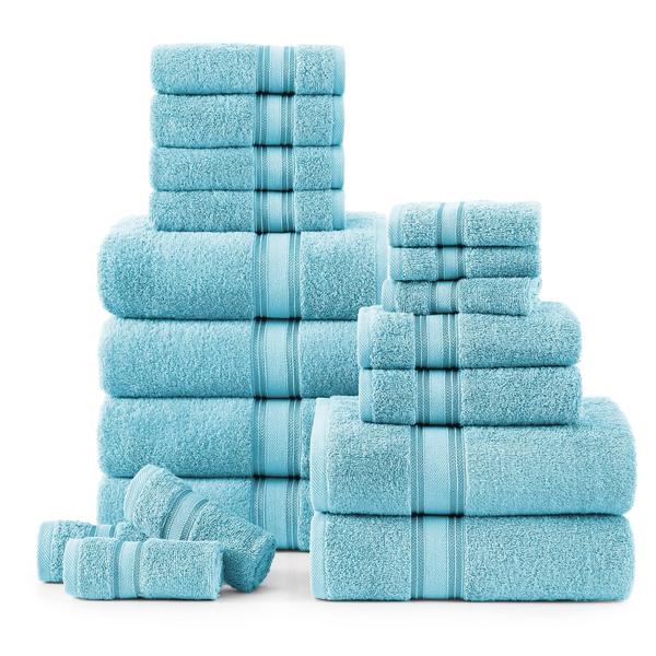 Conjunto de toalhas LANE LINEN Luxury de 18 peças de algodão sólido azul Imagem de Conjunto de toalhas LANE LINEN Luxury de 18 peças de algodão sólido azul