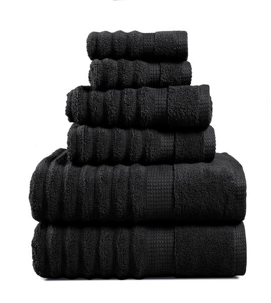 Imagem de Conjunto de toalhas LANE LINEN Luxury Ribbed 100% algodão, 6 peças, preto