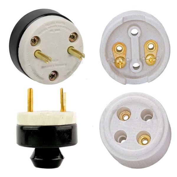 Imagem de Conjunto de Tomada + Plug Macho 2x30a Polarizada Porcelana