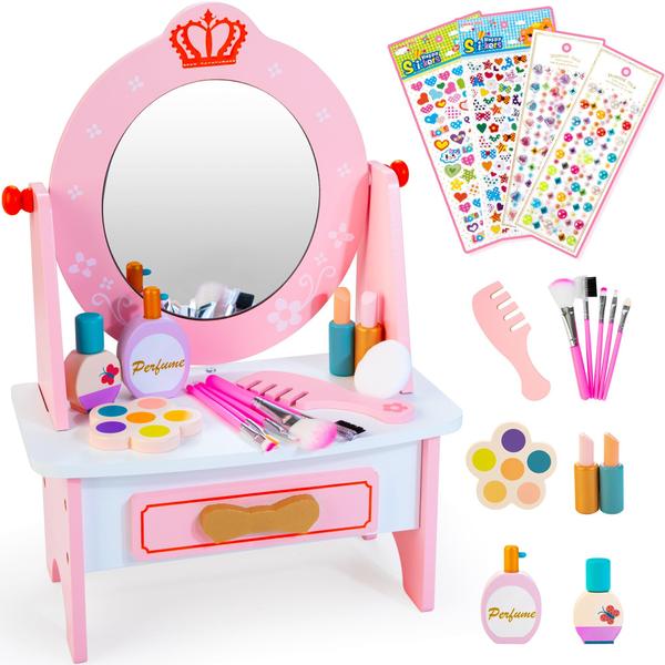 Imagem de Conjunto de toucador Kizfarm Wooden Pretend Play Toddler Makeup 3 anos ou mais