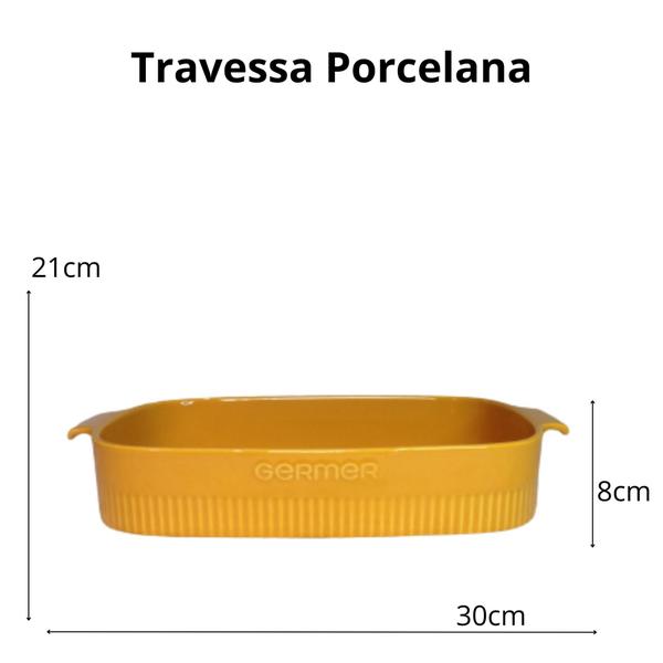 Imagem de Conjunto de Travessas Refratária Porcelana Tipo Marinex 30x21cm e 37x26cm com colheres para servir