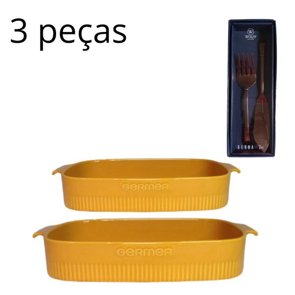 Imagem de Conjunto de Travessas Refratária Porcelana Tipo Marinex 30x21cm e 37x26cm com colheres para servir