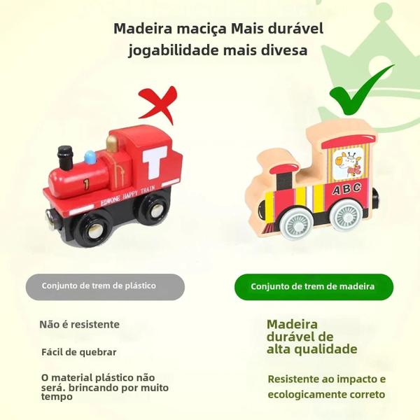 Imagem de Conjunto de Trem de Madeira Magnético Montessori - Brinquedo Educacional Infantil