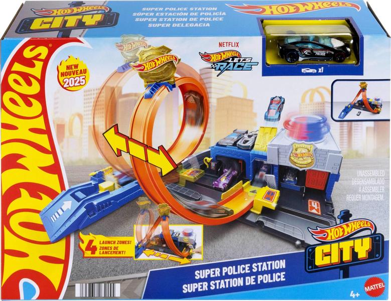 Imagem de Conjunto de trilhas para carros de brinquedo Hot Wheels Super Police Station com veículo