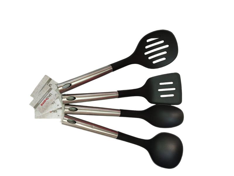 Imagem de Conjunto De Utensilio De Silicone Para Cozinha 4Pçs Cabo De Aço Inox - Preto - Uny Gift