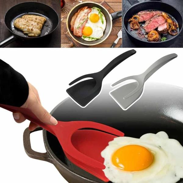 Imagem de Conjunto De Utensílios De Cozinha 2 Em 1 De Silicone, Espátula Para Omelete, Pinças Para Torradas E