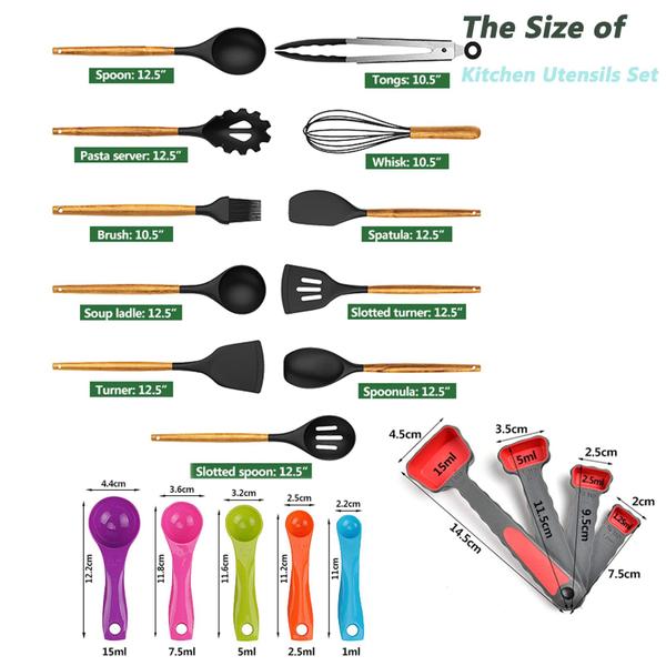 Imagem de Conjunto de utensílios de cozinha Alitade Silicone Cooking com cabo de madeira