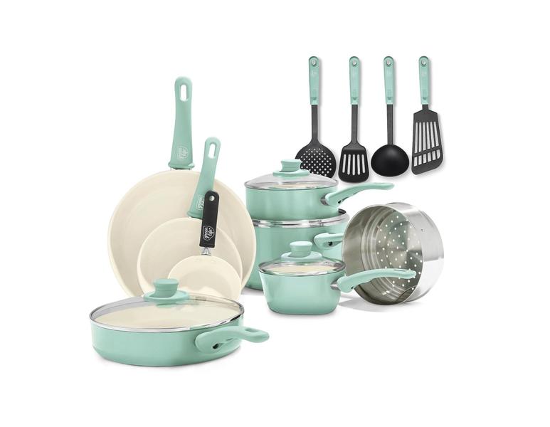 Imagem de Conjunto de utensílios de cozinha antiaderentes de cerâmica - GreenLife - 16 peças