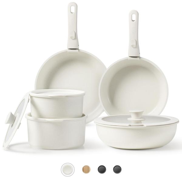 Imagem de Conjunto de utensílios de cozinha CAROTE Non Stick, 11 unidades de creme de indução para forno branco