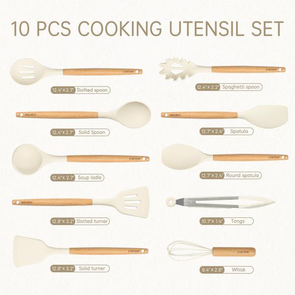 Imagem de Conjunto de utensílios de cozinha CAROTE Silicone, 10 peças com cabo de madeira