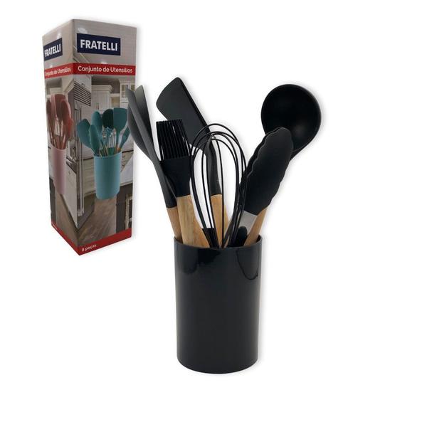 Imagem de Conjunto de Utensílios de Cozinha em Silicone 8 Peças - Preto - Marca Fratelli