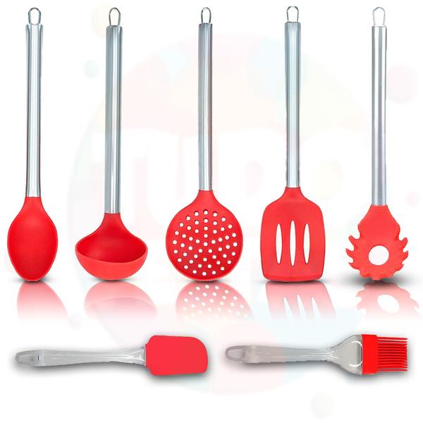 Imagem de Conjunto de Utensílios de Cozinha Em Silicone e Inox 7 Peças