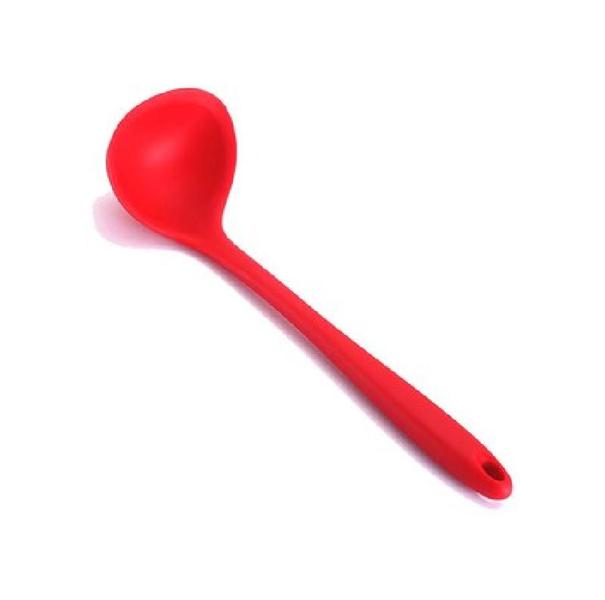 Imagem de Conjunto de Utensílios de Cozinha em Silicone Vermelho - 3 Peças (Concha, Espátula Vazada e Colher) - UnyHome