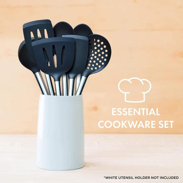 Imagem de Conjunto de utensílios de cozinha home &amp Kitchen Essentials - Non Stick Silicone Kitchen Utensils Set - Alças de aço inoxidável, resistente ao calor, livre de BPA e cofre de lava-louças (preto, 19 peças)