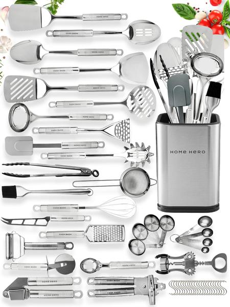 Imagem de Conjunto de utensílios de cozinha Home Hero em aço inoxidável 54 unidades