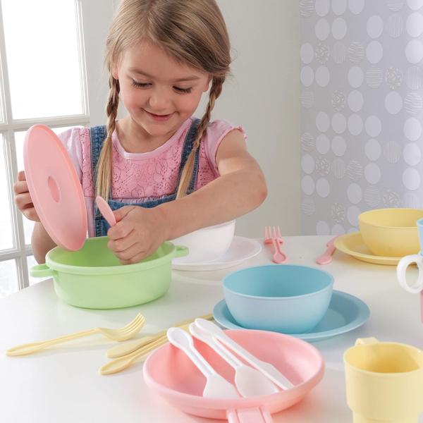 Imagem de Conjunto de utensílios de cozinha KidKraft Pastel de 27 peças de plástico para crianças de 18 meses ou mais