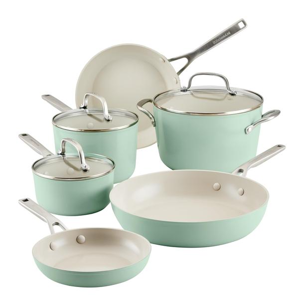 Imagem de Conjunto de utensílios de cozinha KitchenAid, cerâmica anodizada rígida, antiaderente, 9 unidades